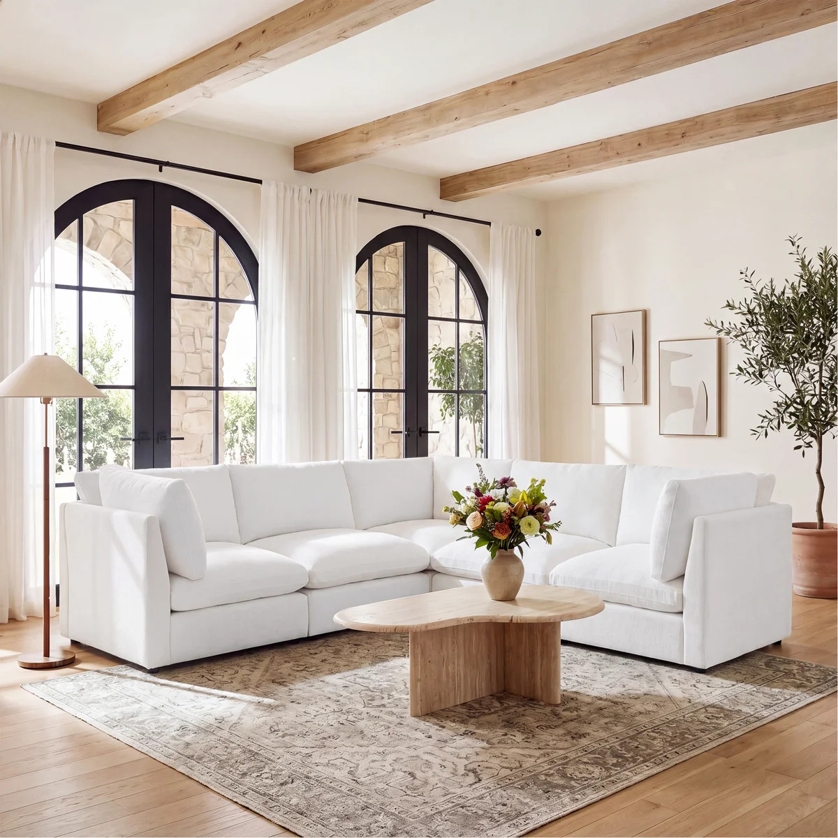 Miloe 5 Piece Chenille Upholstered Sectional Sofa, L-Shaped Modular Couch Sofa For Living Room | Wayfair North America