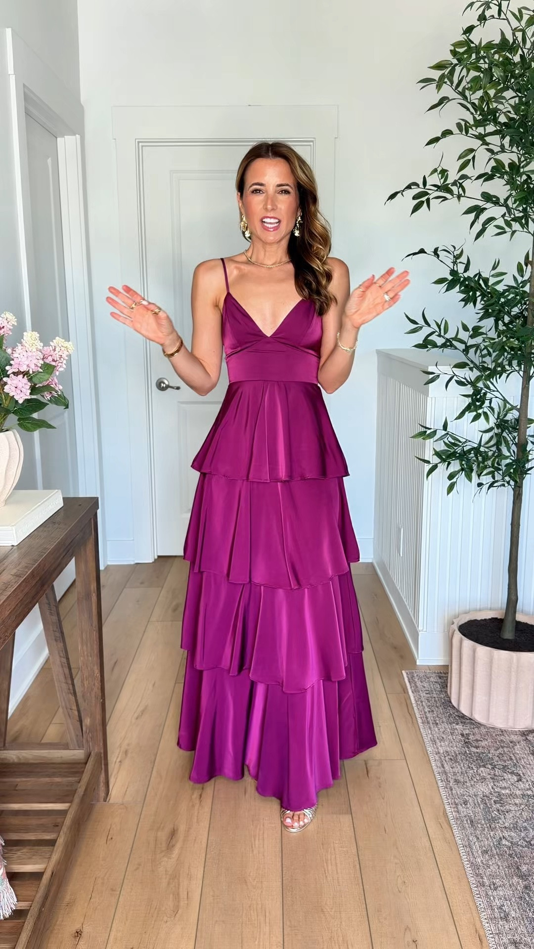 Wedding guest dress. Fall wedding guest. Winter wedding guest. Summer wedding guest. Tiered maxi dress in XXS with adjustable straps. Cocktail dress. Rehearsal dinner dress. Black-tie optional dress. Party dress. Gold heels are TTS.

#LTKWedding #LTKTravel #LTKootd