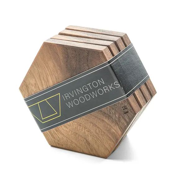 Walnut Coaster, Hexagon Wood Coaster, Set of 4 | Etsy (US)