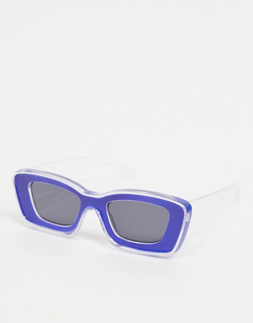 ASOS DESIGN chunky frame bevel sunglasses in clear and blue-Multi | ASOS (Global)