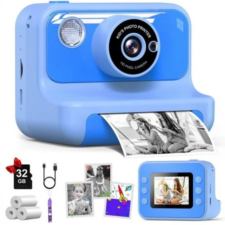 2.4" Instant Print Camera for Kids, 1080P HD Instant Kids Camera 32G Card & Photo Paper Blue for Girls Boys Age 6-12 Birthday Gifts | Walmart (US)