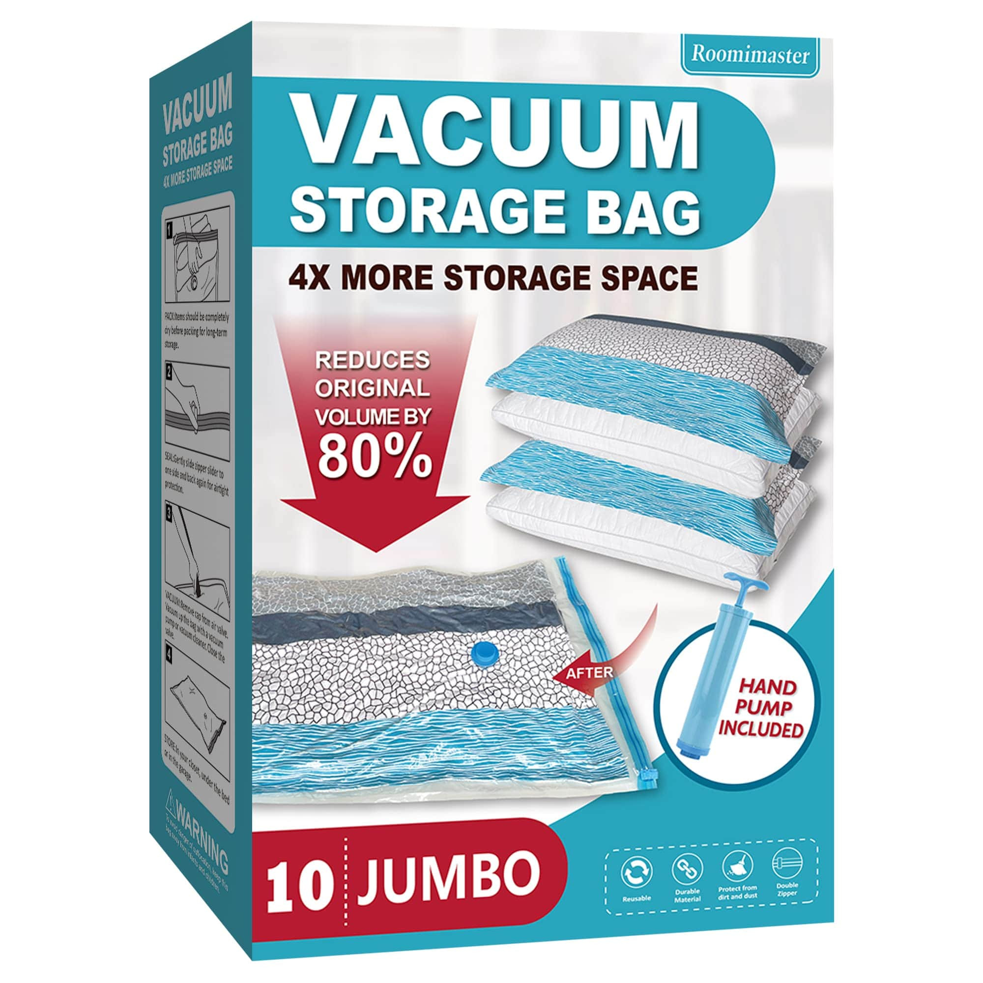 DORLUKFU - Vacuum Storage Bags, 10 Jumbo Space Saver Bags with Pump, Space Bags, Vacuum Sealer Bags for Clothes, Comforters - With Blue Hand Pump | Best Buy U.S.
