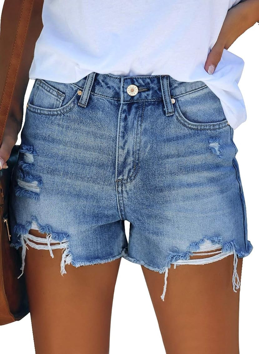 GRAPENT Women's High Waisted Ripped Stretchy Denim Hot Short Summer Jean Shorts | Amazon (US)