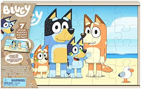 Spin Master Bluey, 7 Wood Puzzles Jigsaw Bundle 12-Piece 16-Piece 24-Piece Easy Cartoon Disney Jr. S | Amazon (US)