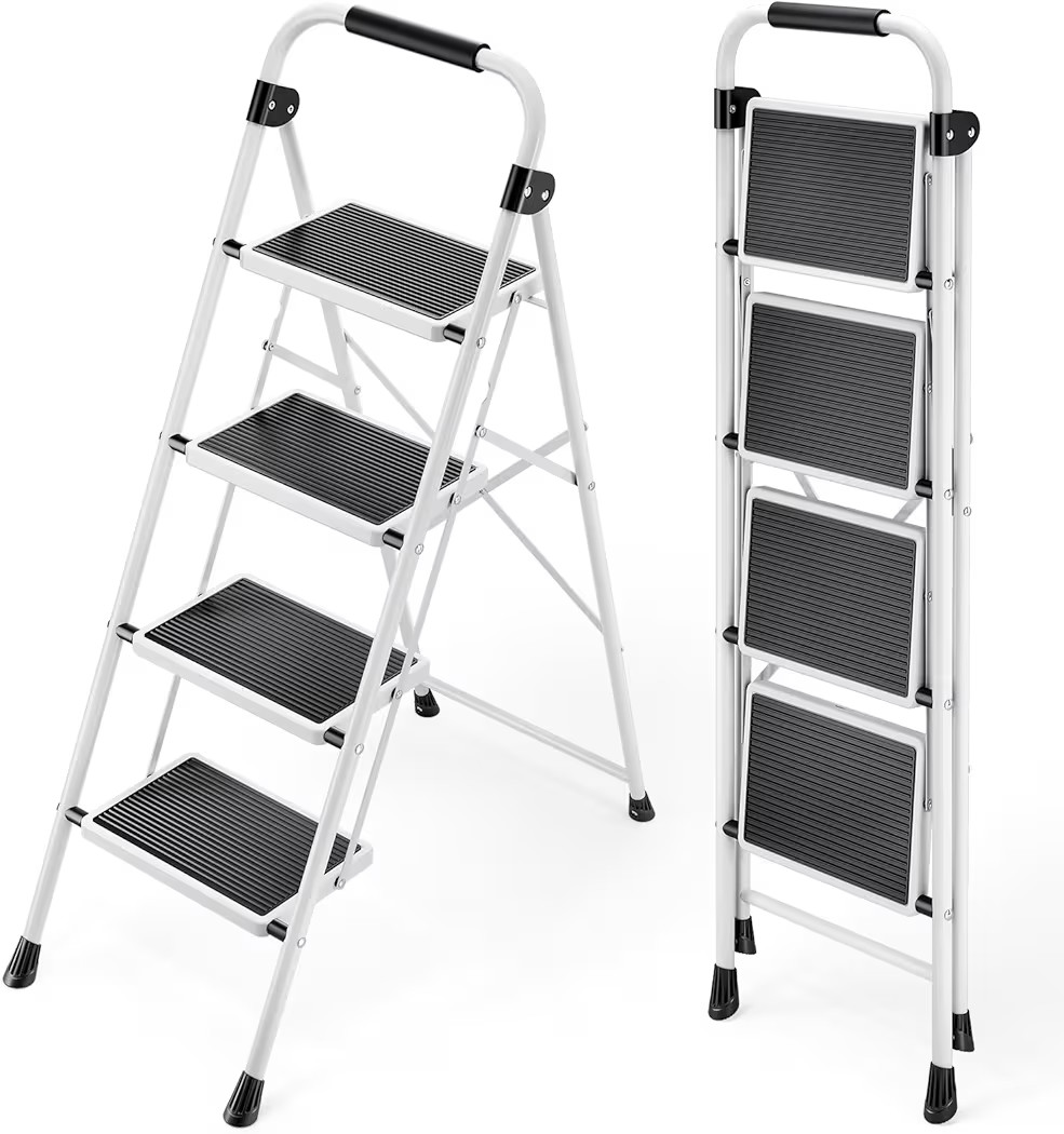 KINGRACK Step Ladder 4 Step Folding Step Stool for Adults with Handrails Heavy Duty Steel Sturdy ... | Amazon (US)