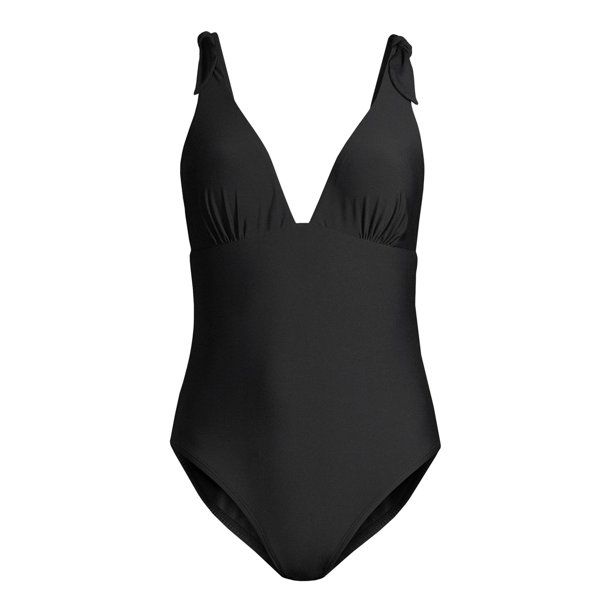 Social Angel Tie Shoulder Solid Plunge One Piece Swimsuit | Walmart (US)