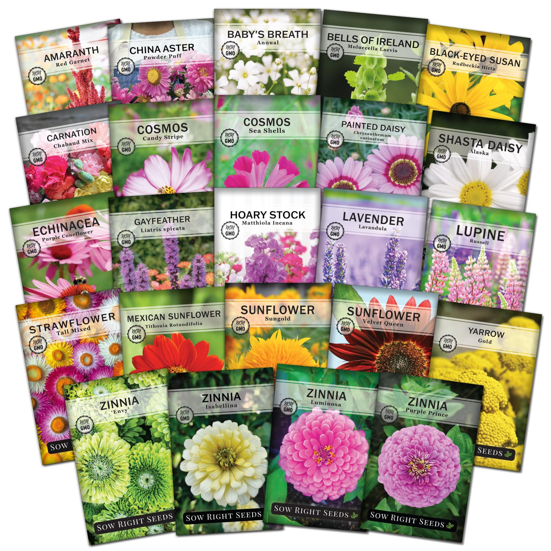 Sow Right Seeds - Large Flower Farm Seed Collection for Planting - Zinnias, Sunflowers, Daisies, ... | Amazon (US)