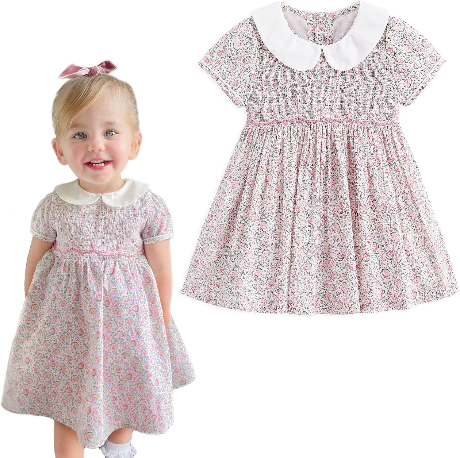 Simplee kids Baby Girls Casual Dresses Toddler Floral Dress Print Sundress Princess Dress | Amazon (US)