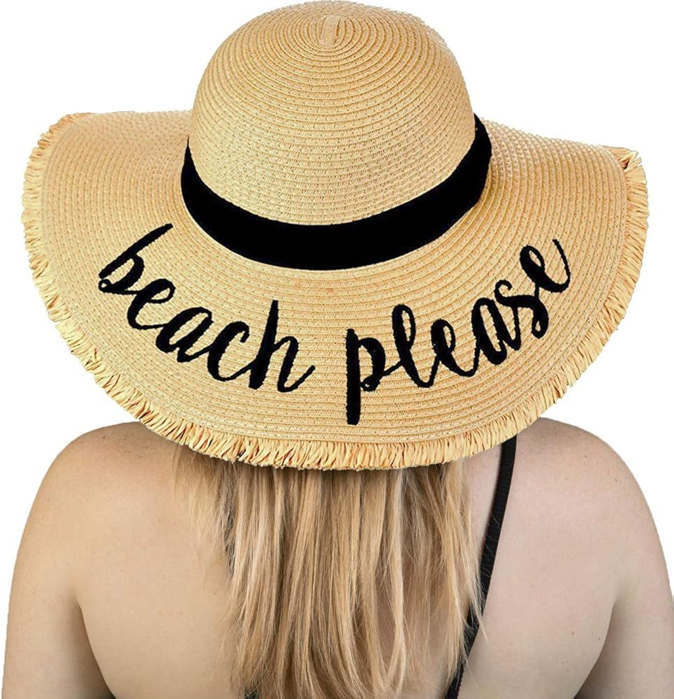 Women’s UPF 50 Bold Cursive Embroidered Adjustable Beach Floppy Sun Hat | Amazon (US)
