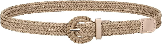 JASGOOD Women's Straw Braided Woven Boho Belt - Skinny Raffia Waist Strap for Summer Dresses & Je... | Amazon (US)