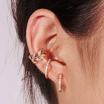 Vercret Gold Cuff Earrings for Women - No Piercing Cartilage Ear Cuff CZ Adjustable Ear Clip Wrap... | Amazon (US)