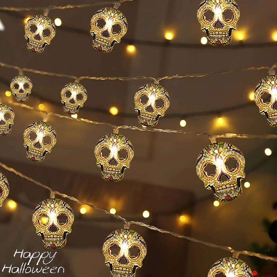 Halloween String Lights, Skull String Light Hallo ween Fall Fairy Light Battery/USB Powered Optio... | Amazon (US)