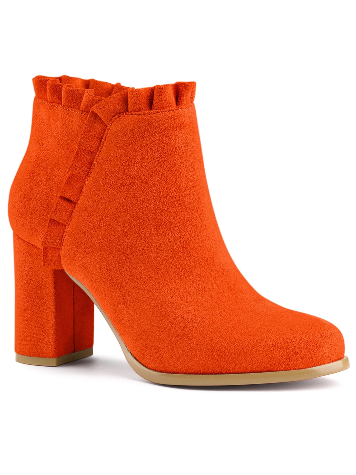 BLISSFUL STEP Women's Ankle Boots Pointed Toe Zip-Up Block Heel Orange 7 | Walmart (US)