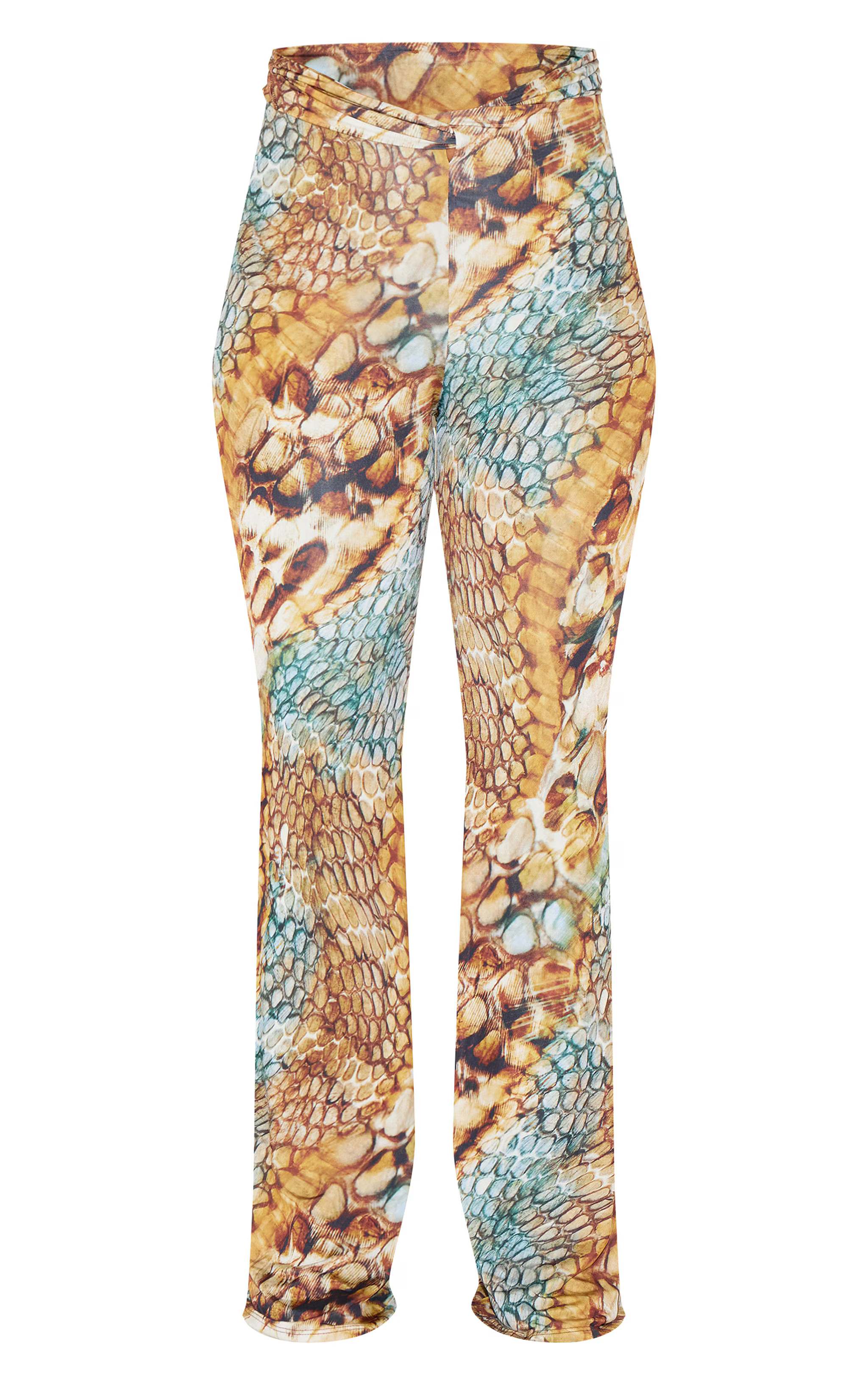 Plus Multi Abstract Snake Print Double Layer Slinky Flare Pants | PrettyLittleThing US