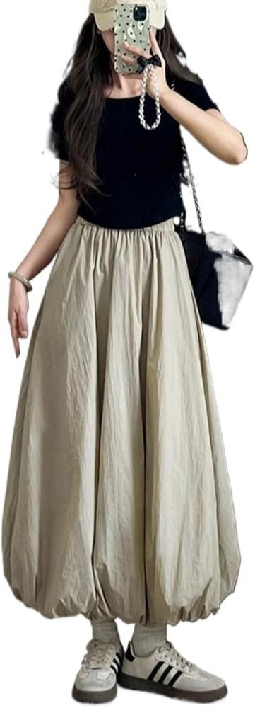 Puff Skirt A Line Elastic High Waist Midi Vintage Oversized Elegant Cute Summer Casual Streetwear... | Amazon (US)