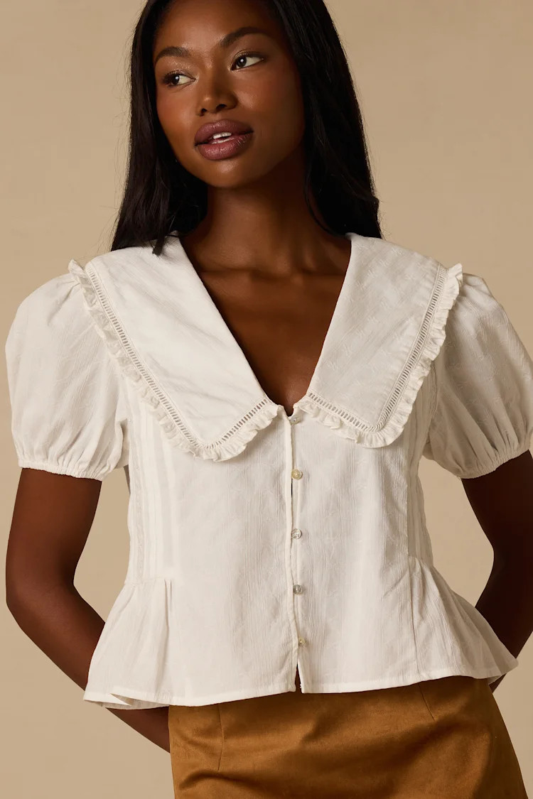 Jae White Cotton Peter Pan Collar Top | Lulus