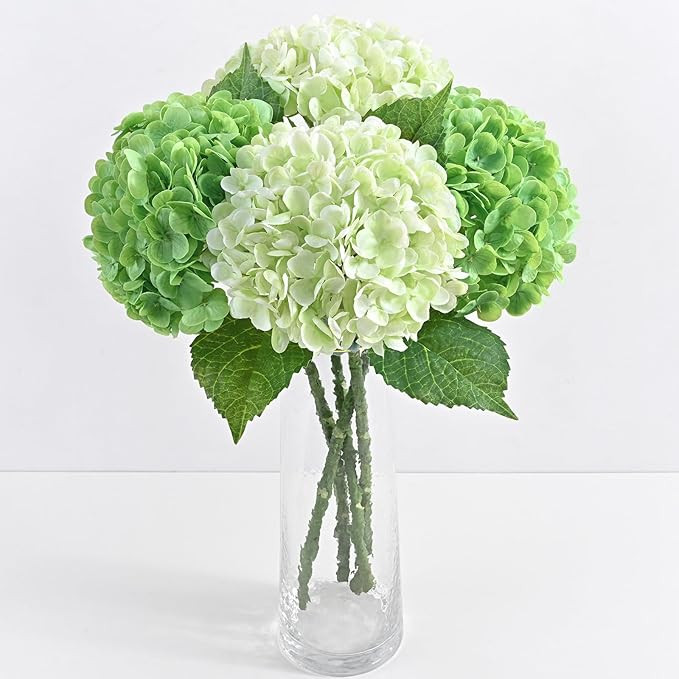 4 Pcs Real Touch Hydrangea Artificial Flowers, 21" Light Green & Dark Green Full Faux Hydrangea F... | Amazon (US)