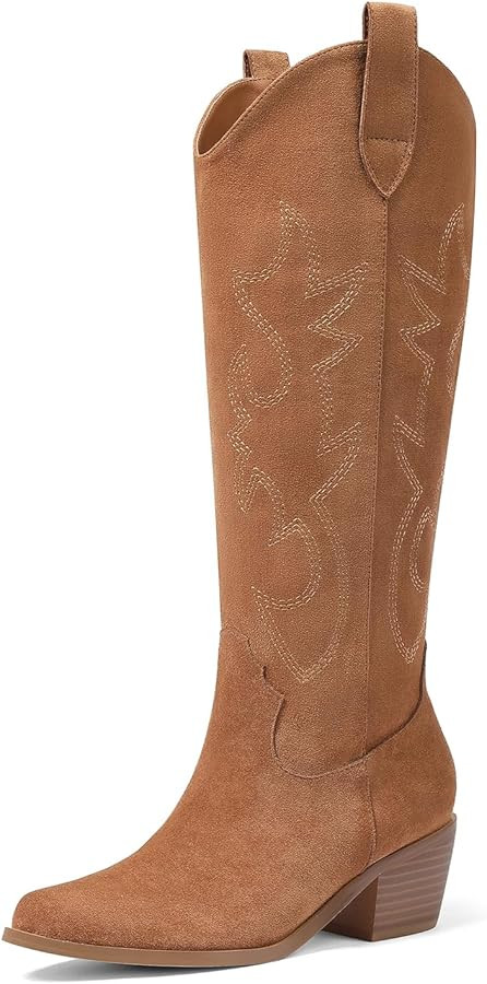 VIMISAOI Western Cowboy Boots for Women Knee High Wide Calf Cowgirl Boots with Embroidered Design... | Amazon (US)