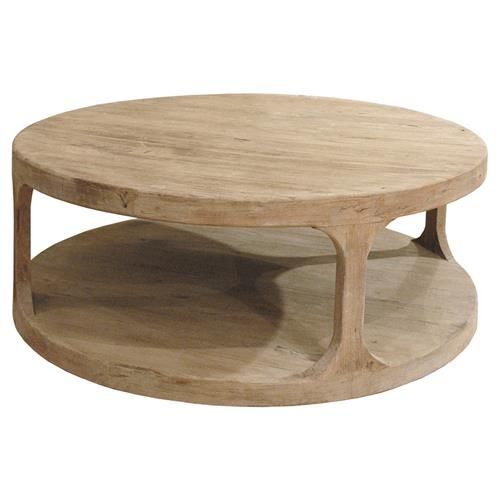 Sian Pine Wood Rustic Round Coffee Table | Kathy Kuo Home