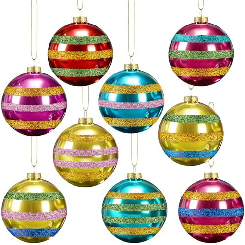 Soulchen 9 Pcs Vintage Glass Christmas Ornaments 2.36 Inch Multicolor Mercury Christmas Tree Balls Decoration Rustic Retro Hanging Ornaments for Xmas Trees Wreaths Garland Farmhouse Indoor Home Decor | Amazon (US)