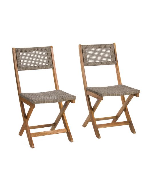 Set Of 2 Outdoor Acacia Wood And Wicker Folding Chairs | TJ Maxx