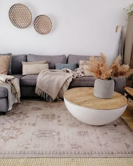 Beige Brenda Hazy Heraldry Washable Area Rug | Rugs USA