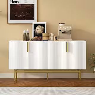 White Wood 60 in. Minimalist Style Sideboard with Adjustable Shelves | The Home Depot
