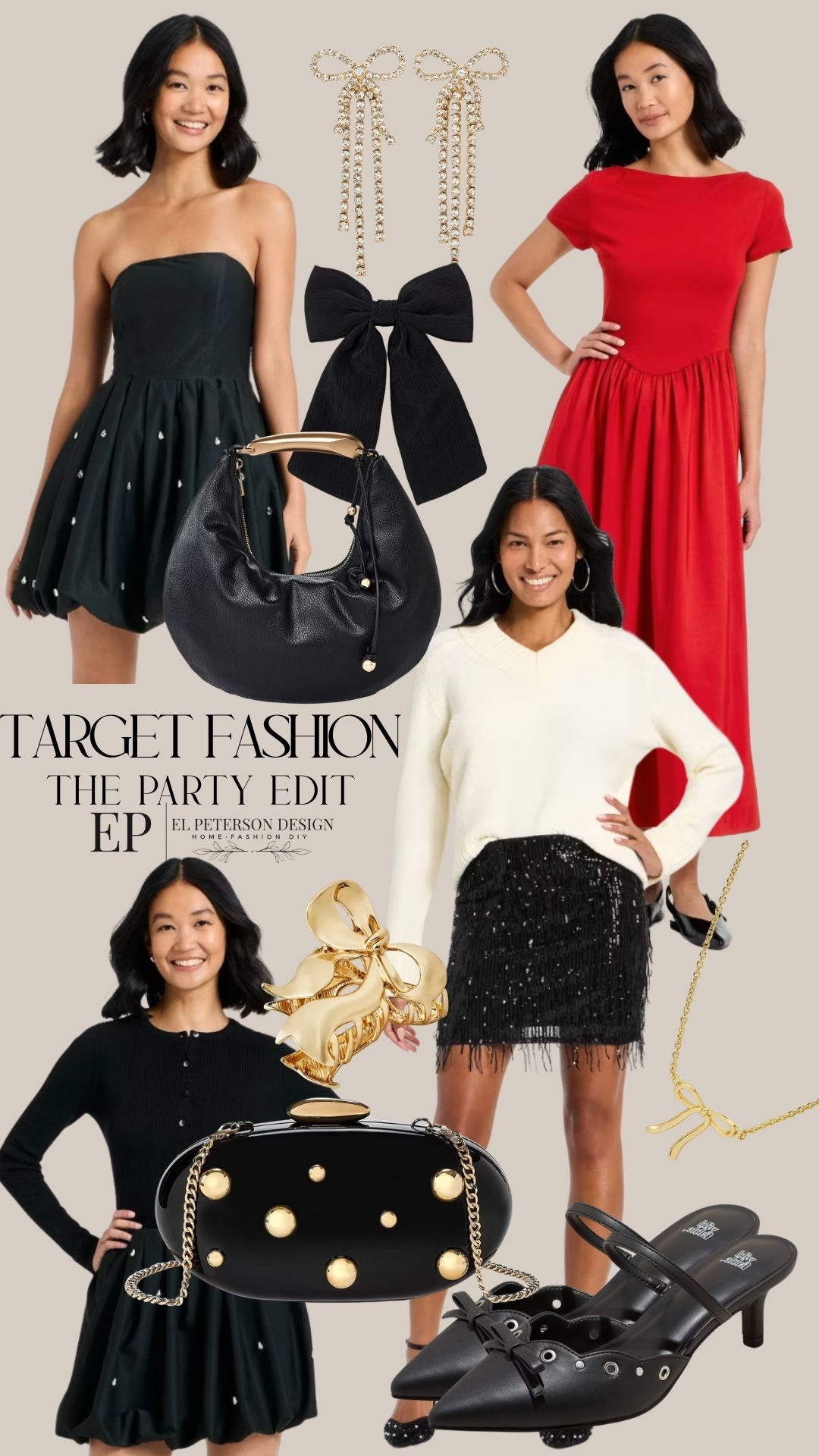 Target
The party exit
Dresses
Now Tues
Skirt
Purse
Claw clip
Earrings
Heels
Necklace 
Cardigan 