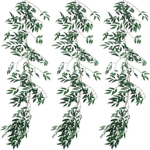 ANPHSIN 3 Pack (16.8ft) Artificial Willow Leaves Vines Twigs- Fake Silk Hanging Willow Plant Greener | Amazon (US)