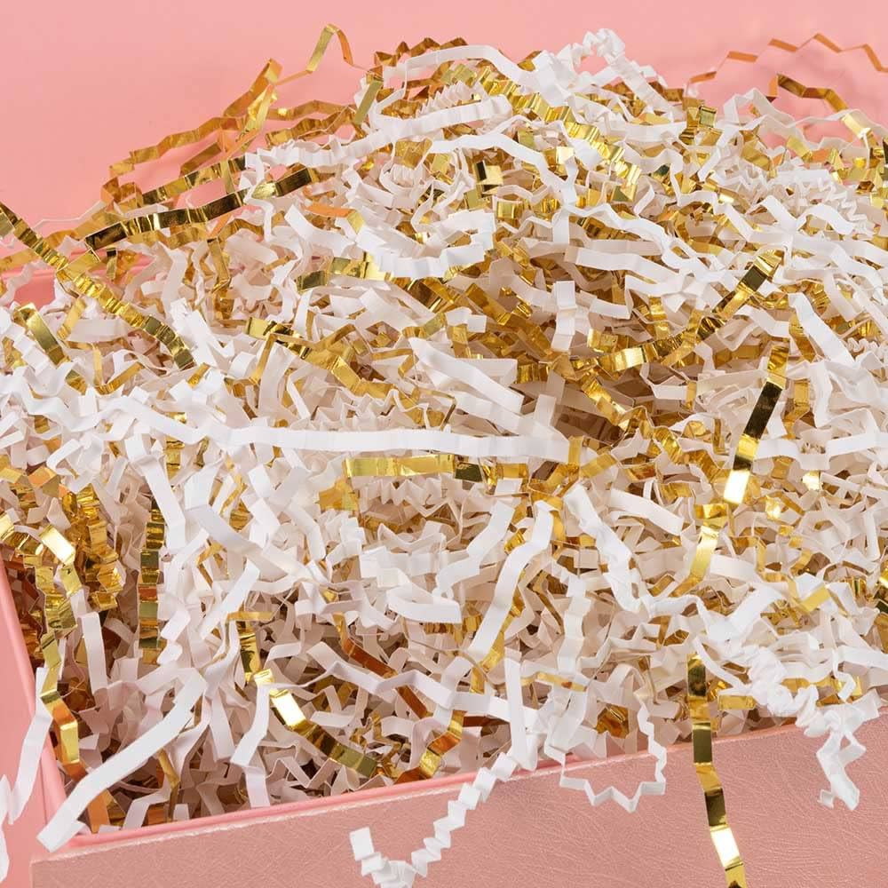 0.5 LB White & Gold Crinkle Cut Paper Shred Filler for Gift Wrapping & Basket Filling, Decorative... | Amazon (US)