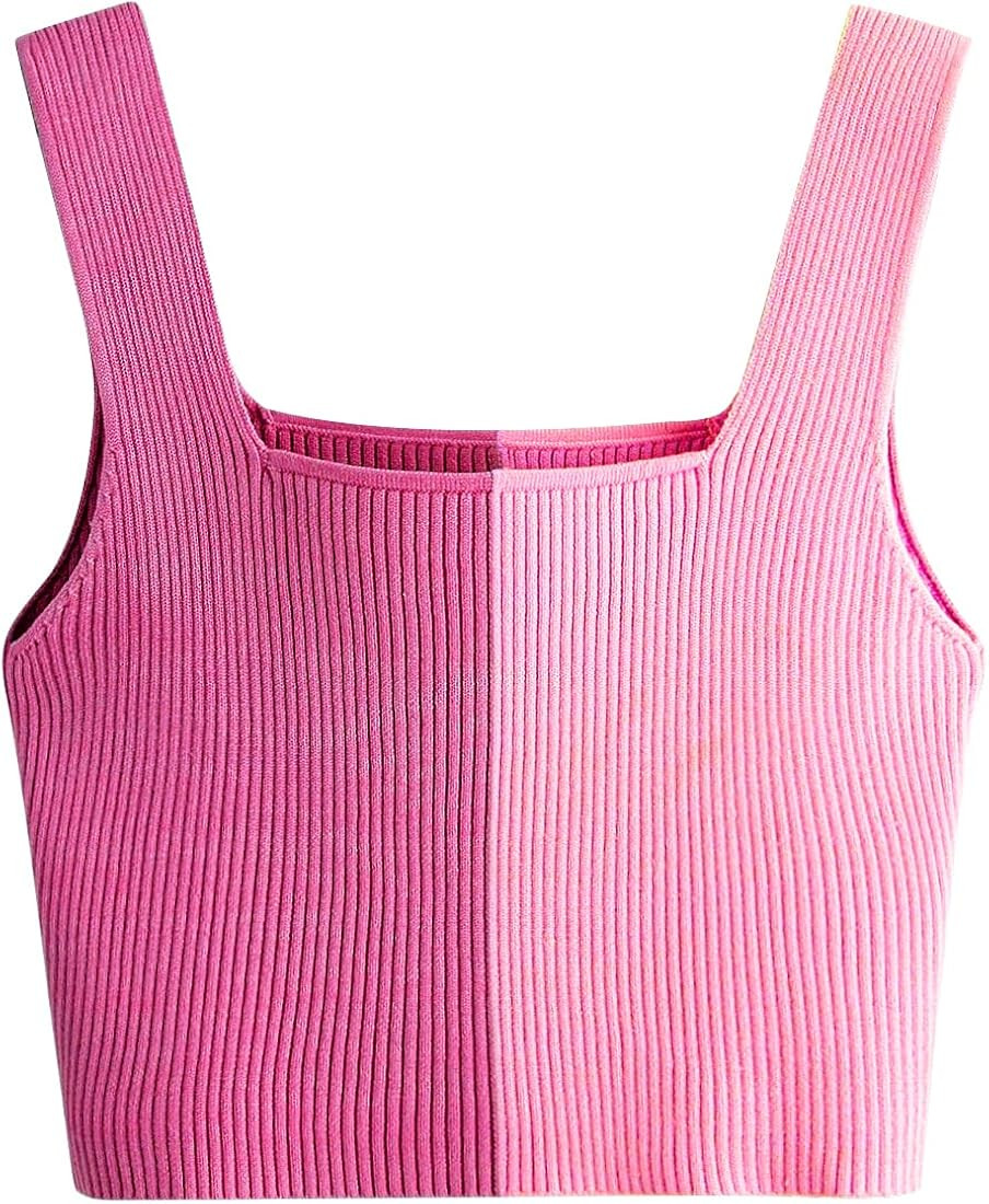 Verdusa Women's Square Neck Sleeveless Solid Ribbed Knit Crop Top Tank | Amazon (US)