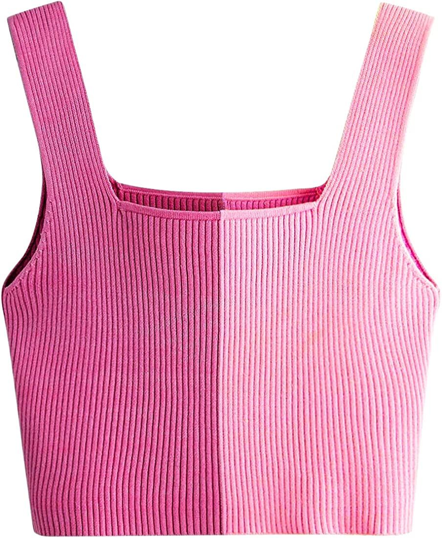 Verdusa Women's Square Neck Sleeveless Solid Ribbed Knit Crop Top Tank | Amazon (US)