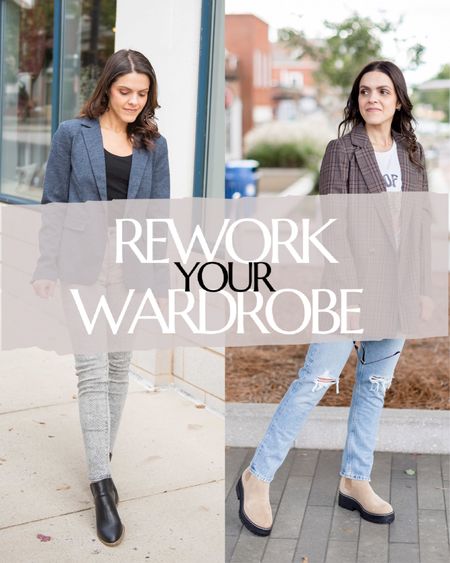 REWORK Your WARDROBE: 
•oversized blazer for tailored or short
•slim or straight jeans for skinny 
•lug boots or knee high boots for ankle booties 

#LTKstyletip