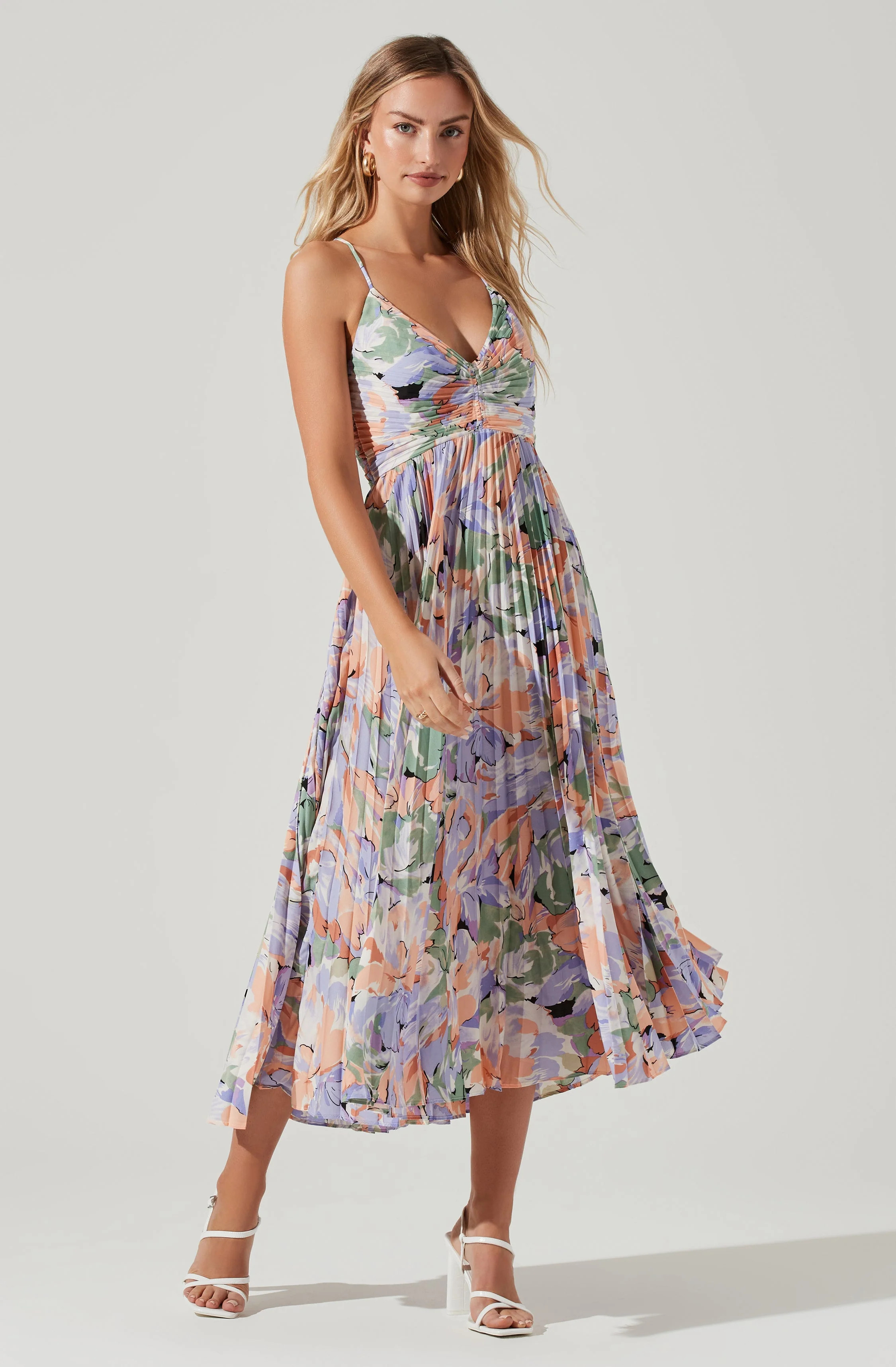Blythe Floral Plisse Midi Dress - CORAL MULTI / XS | ASTR The Label (US)