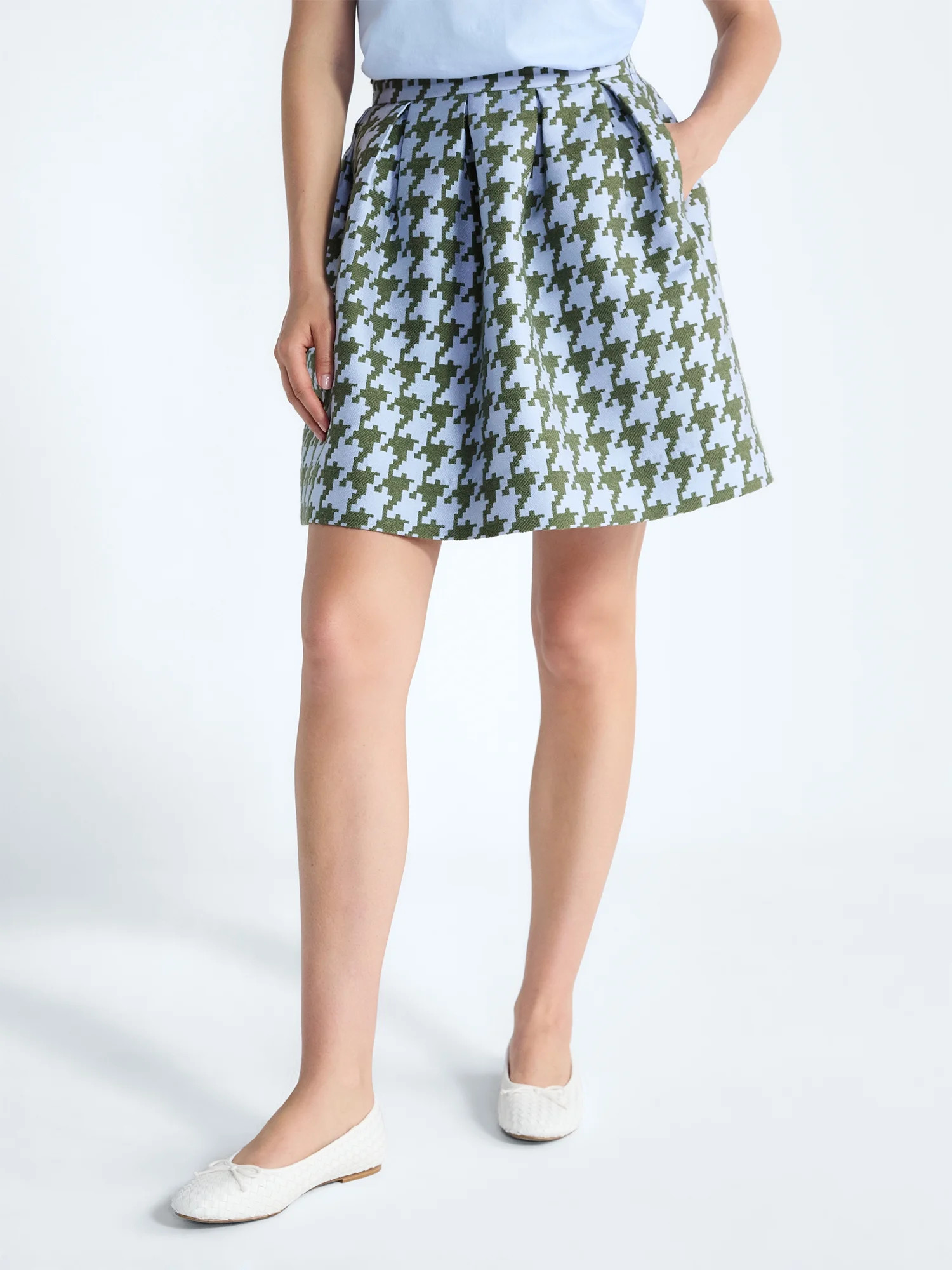 Free Assembly Women's and Women's Plus Houndstooth Pleated Skirt, Sizes 0-26W - Walmart.com | Walmart (US)