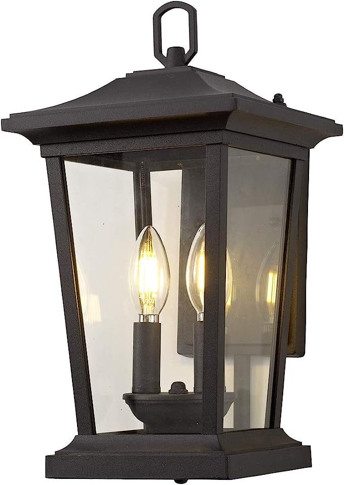 Smeike Large Outdoor Wall Sconce, 2-Lights Lantern, Exterior Wall Mount Light Fixture with Clear ... | Amazon (US)