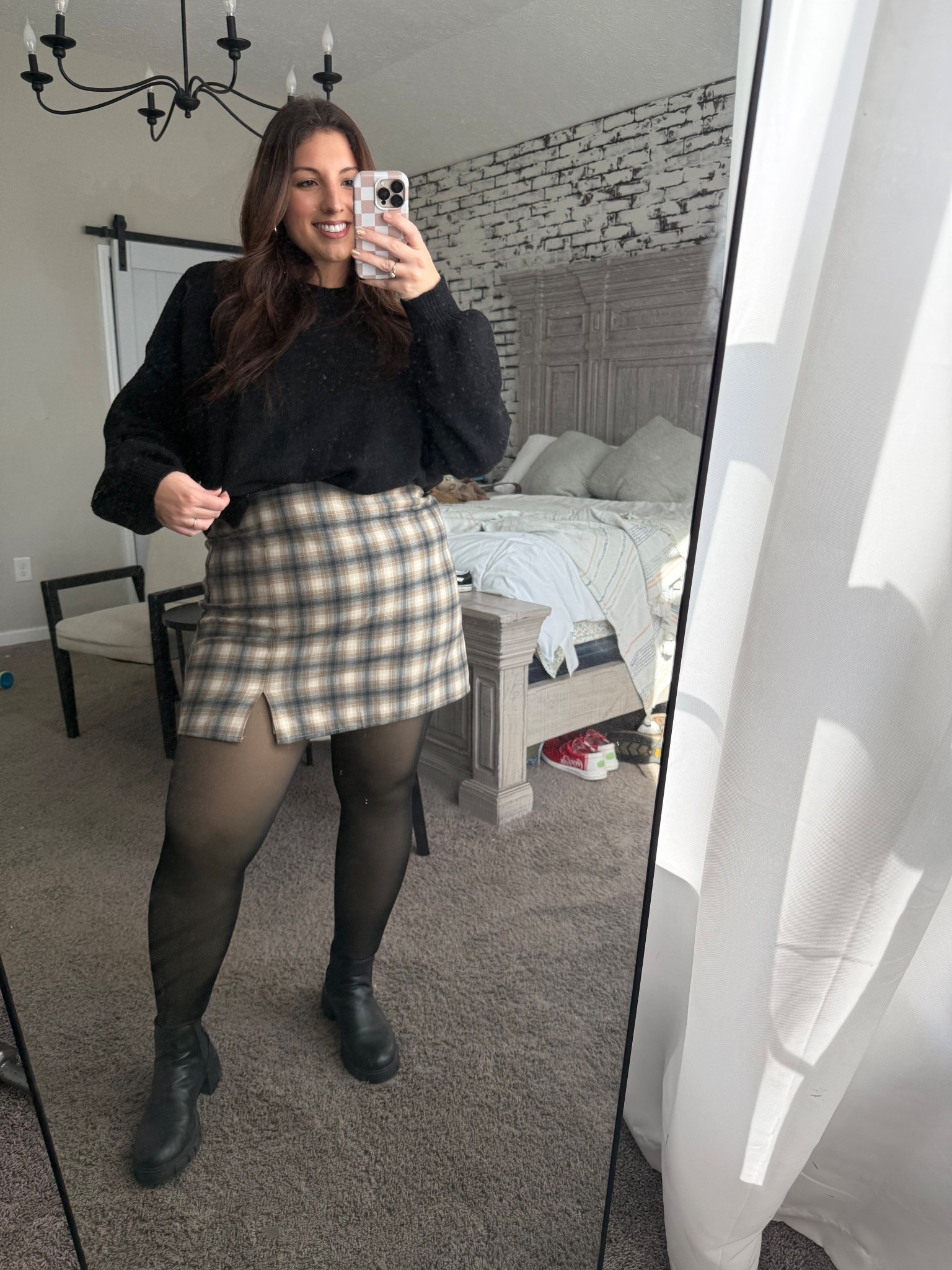 Old Plaid skirt but any plaid can do!
Options provided 🫶

#LTKootd #LTKHoliday #LTKMidsize