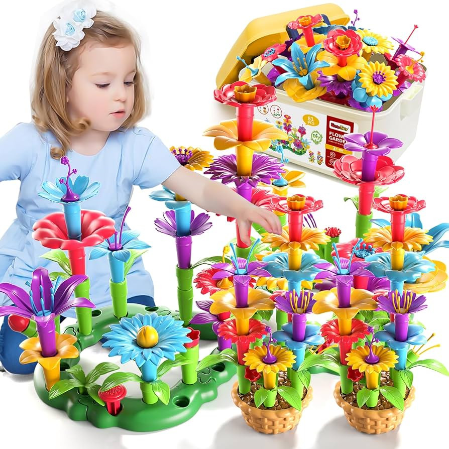 Garbo Star Girl Toys for 3 4 5 6 Year Old Girls Birthday Gift, 81PCS Flower Garden Building Toys ... | Amazon (US)