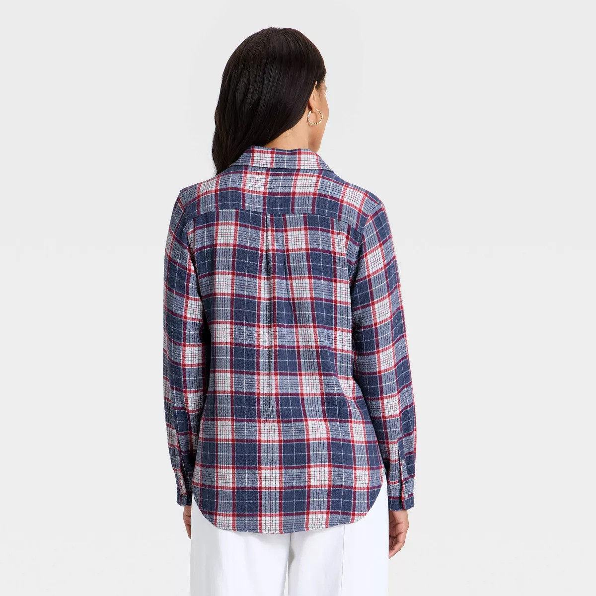 Women's Long Sleeve Pointed Collar Button-Down Shirt - Universal Thread™ Blue Plaid XS | Target