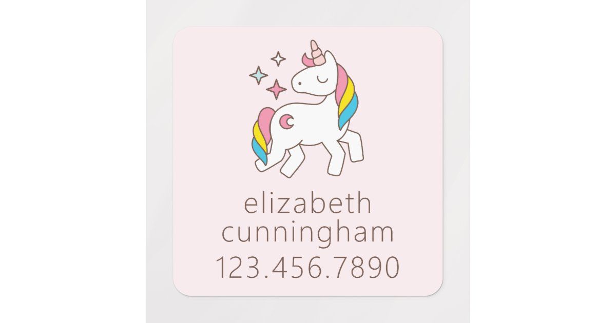 Modern Cute Unicorn Stars Photo Name Phone Number Kids' Labels | Zazzle | Zazzle