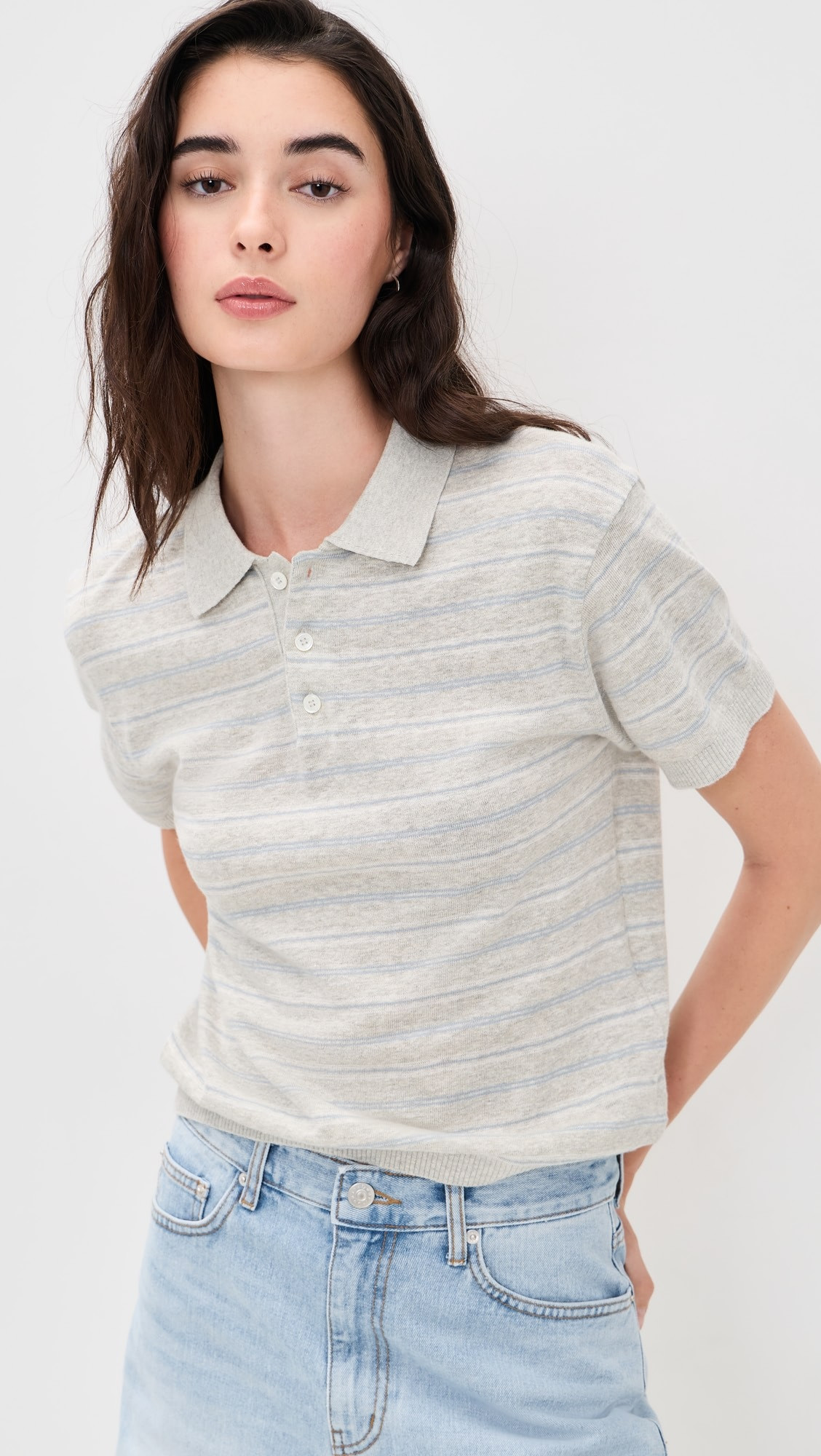 Unisex Linen Striped Polo Knit | Shopbop