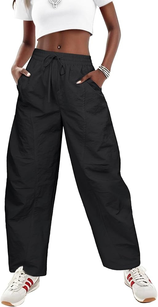Women's Barrel Parachute Pants 2026 - High Waist Wide Leg Cargo Casual Drawstring Lightweight Hik... | Amazon (US)