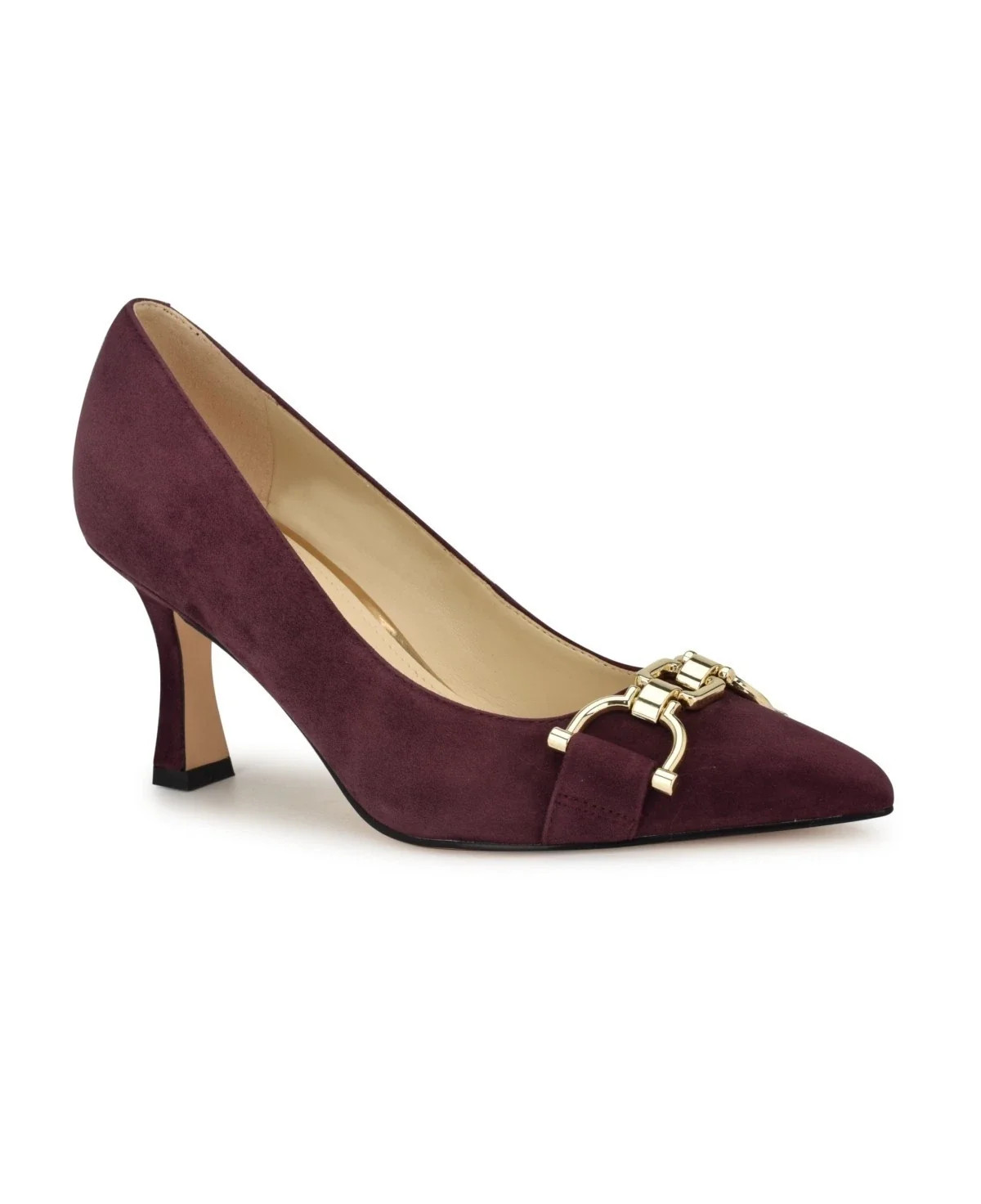 Nine West Jella Pump Burgundy Suede Slip On Pointed Toe Spool Heel HTAT720 | Shop Simon