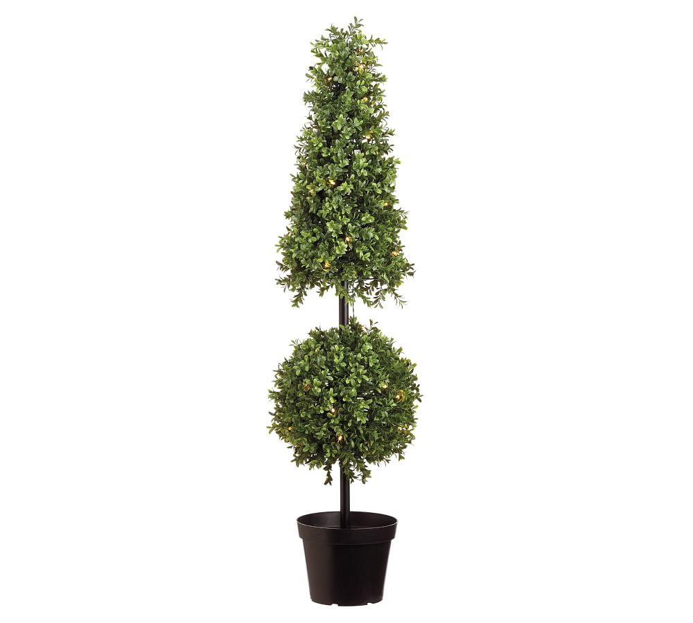 Faux Boxwood Cone Topiary Tree with LED Lights, 42" | Pottery Barn (US)