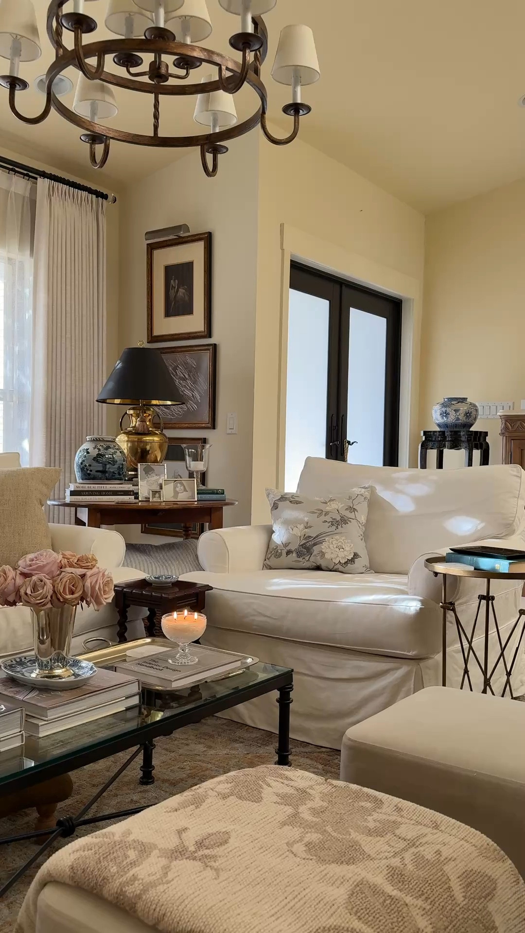 Living Room. Ottoman. Cube Ottoman. Neutral Throw Blanket. Floral Throw. Spring. Neutral Home. Blue & White. Silver Plated Julep Cup. Slipcovered Sofa. Lavender Rose Home.

#LTKSeasonal #LTKHome