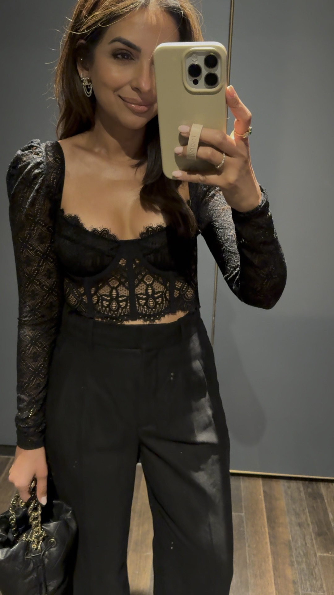 Wearing an xs in lace top & 2 short length in pants! I ordered the same lace top in brown it is the most flattering cut!!! Runs TTS - also linked my body glow that I love! 

#LTKCon #LTKStyleTip