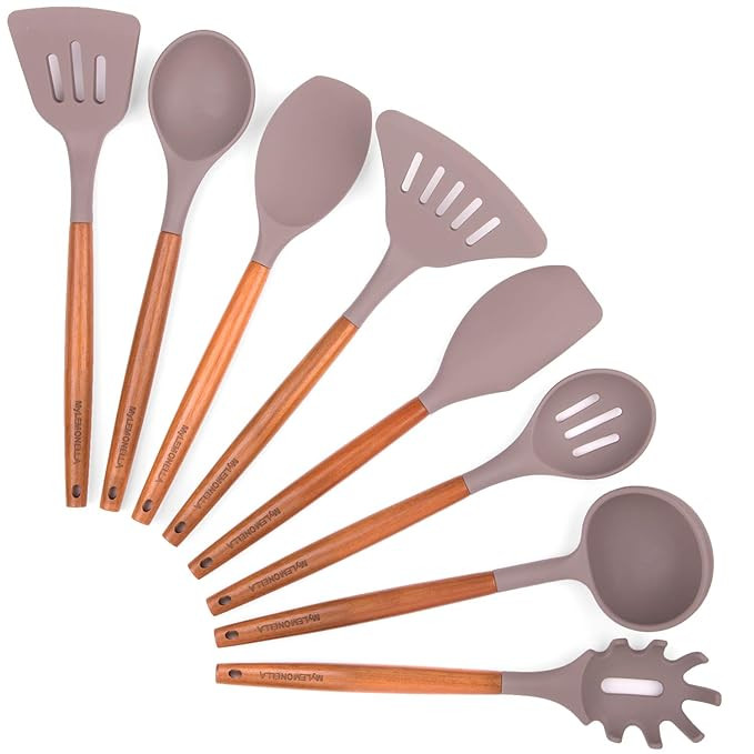 MyLEMONELLA Silicone Kitchen Utensil Set, Acacia Wood Handles, No-Fuss Cooking, Heat Resistant, F... | Amazon (US)
