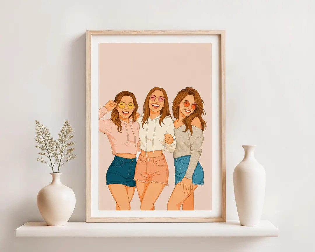 Custom Cartoon Portrait, Best Friend Drawing, Illustration From Photo, Personalized Gift for Sist... | Etsy (US)