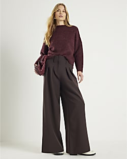 Brown Ultra High Waist Wide Leg Trousers | River Island UK & IE
