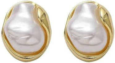 Baroque Pearl Stud Earrings For Women 14k Gold Plated Irregular pearl Earrings Chunky Big Pear Ea... | Amazon (US)